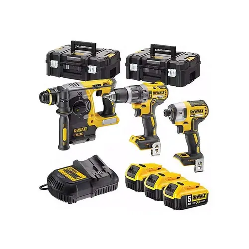 Set 3 scule electrice DeWALT DCK368P3T-QW, Masina gaurit si insurubat DeWALT DCD796, Masina insurubat cu impact DeWALT DCF887, Ciocan rotopercutor DeWALT DCH273 + 3x Acumulatori DC184 18V 2.0 Ah, Incarcator si 2x Cutii de transport TSTAK 2