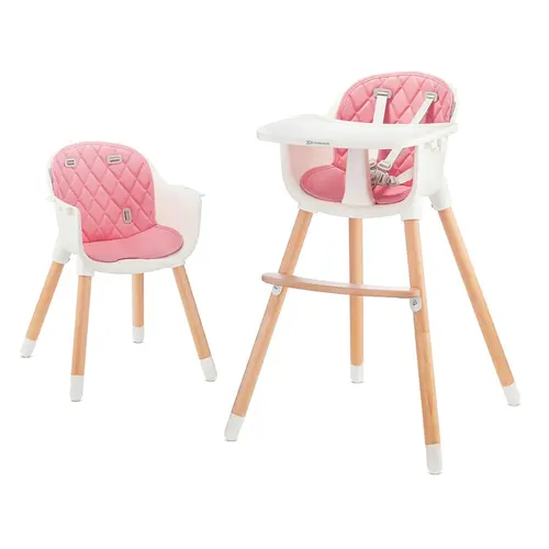 Scaun de masa 2 in 1 Kinderkraft Sienna, tava detasabila, centura in 5 puncte, Roz