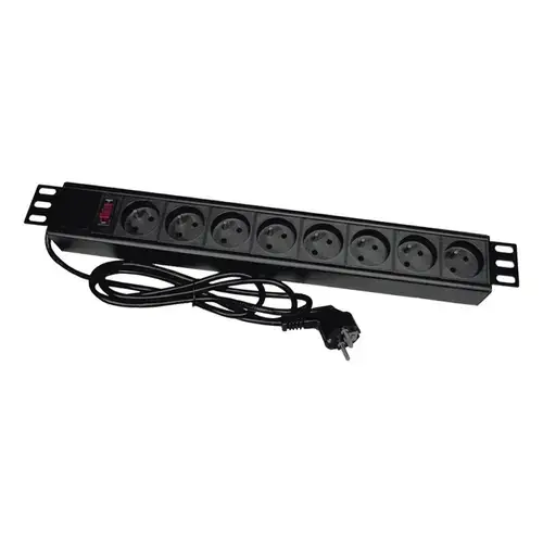 Prelungitor cu 8 prize, Alantec, Aluminiu, 19inch, 8 x CEE 7/5 CEE 7/7 cablu 3m, Negru