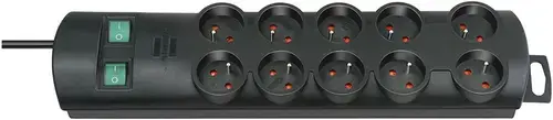 Prelungitor Brennerstuhl Primera Line, 10 Prize, Impamantare, Intrerupator, Cablu 2 m (Negru)