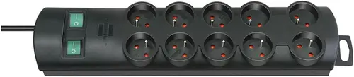 Prelungitor Brennerstuhl Primera Line, 10 Prize, Impamantare, Intrerupator, Cablu 2 m (Negru)