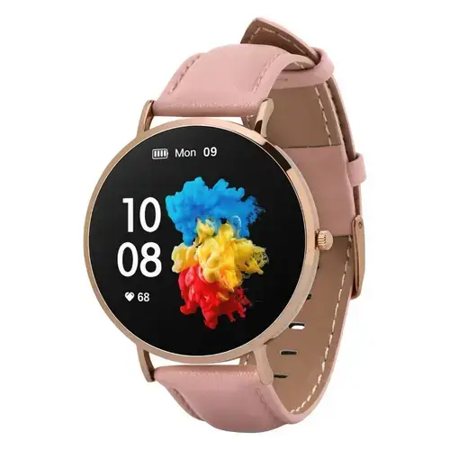 Smartwatch GARETT Verona, Piele, Notificari, 22 Moduri Sportive, Waterproof IP67 (Auriu/Roz)