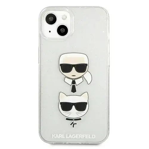 Husa Karl Lagerfeld KLHCP13SKCTUGLS compatibila cu iPhone 13 Mini, Glitter Karl`s & Choupette, Silver