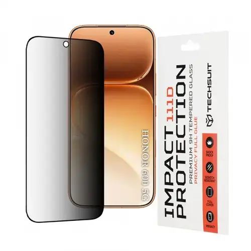 Folie de protectie Privacy Techsuit pentru Honor 600 Pro / 600, Sticla Securizata, Full Glue, 111D
