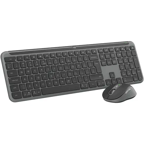 Kit tastatura si mouse Logitech Wireless Signature Slim MK950 Business, 2.4GHz&Bluetooh, Easy-Switch, Flow, Layout US International (Gri)
