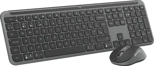 Kit tastatura si mouse Logitech Wireless Signature Slim MK950 Business, 2.4GHz&Bluetooh, Easy-Switch, Flow, Layout UK (Gri)