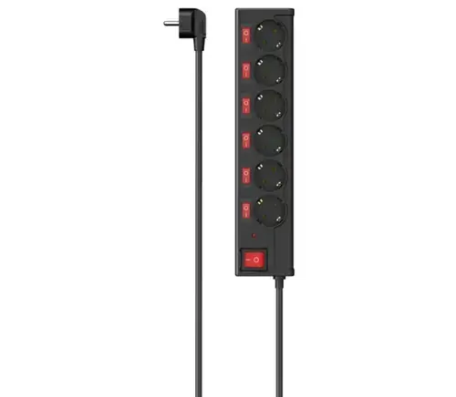 Prelungitor electric Hama 223158, 6 prize, ON / OFF, 1.4m (Negru)