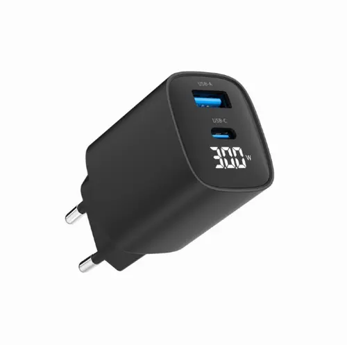 Incarcator Gembird TA-UC-PDQC30LCD-BK-01, Type-C/30W, USB-A/18W, LCD (Negru)