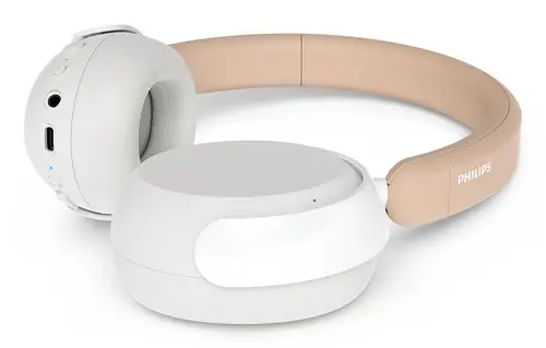 Casti pentru copii Stereo Wireless Over-Ear Philips Seria 5000 TAK5500AL/00, Bluetooth 5.4, Jack 3.5mm, Microfon, Hybrid ANC Pro, Autonomie pana la 60 ore (Alb/Bej)