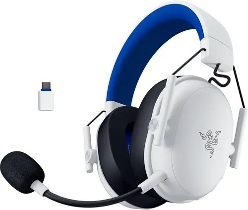Casti Gaming Razer Blackshark V3 X Hyperspeed pentru PlayStation, Over-Ear, 2.4G/Bluetooth/USB, TriForce 50mm, Microfon HyperClear Cardioid 9.9mm, Autonomie 70 ore (Alb)