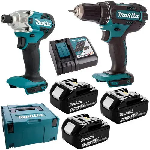Set 2 unelte electrice cu acumulator 18V Makita DTD156, DDF482, 3 acumulatori 18V 5Ah, cutie MAKPAC