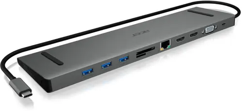 Docking station Acer LC.DCK11.001, 1 x USB Type-C, 1 x VGA, 3 x USB 3.1 Type-A, 1 x RJ45, 1 x Jack 3.5mm, 2 x HDMI, 1 x card SD, 1 x card microSD, 100 W (Negru)