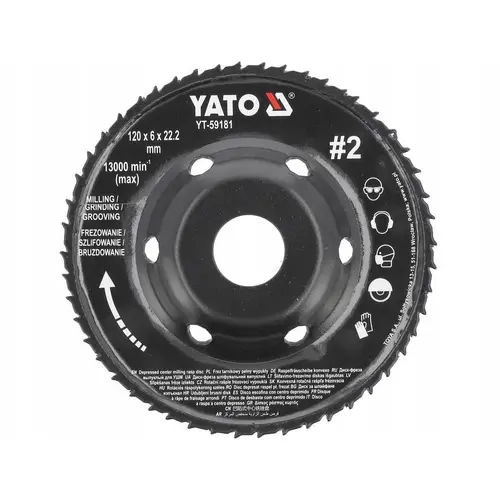 Disc convex complet YATO 120x6mm, pentru slefuit si frezat, 13.000 rpm, 22.2mm