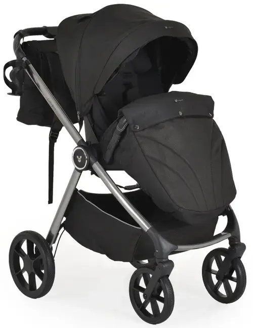 Carucior 3 in 1 Cangaroo Unique, 0 - 22 kg, Cos nou-nascut, Scaun, Scoica auto i-Size 40-87 cm, Geanta de accesorii, Negru