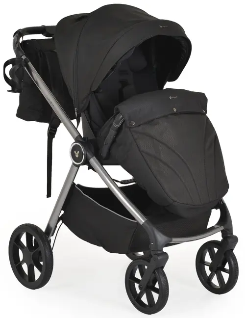 Carucior 3 in 1 Cangaroo Unique, 0 - 22 kg, Cos nou-nascut, Scaun, Scoica auto i-Size 40-87 cm, Geanta de accesorii, Negru