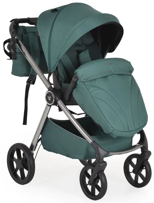 Carucior 3 in 1 Cangaroo Unique, 0 - 22 kg, Cos nou-nascut, Scaun, Scoica auto i-Size 40-87 cm, Geanta de accesorii, Verde
