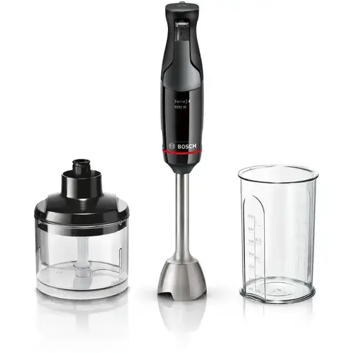 Mixer mana Bosch MSM4B620, ErgoMaster Serie4, 1000 W, sistem QuattroBlade, control viteza dinamic, conector ceramic, functie AntiSplash (Negru)