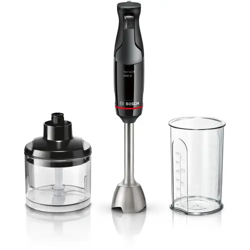 Mixer mana Bosch MSM4B620, ErgoMaster Serie4, 1000 W, sistem QuattroBlade, control viteza dinamic, conector ceramic, functie AntiSplash (Negru)