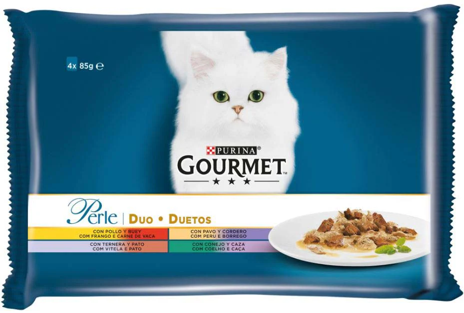 GOURMET Perle Pachet plicuri hrană umedă DUET Carne fragedă 4x85g