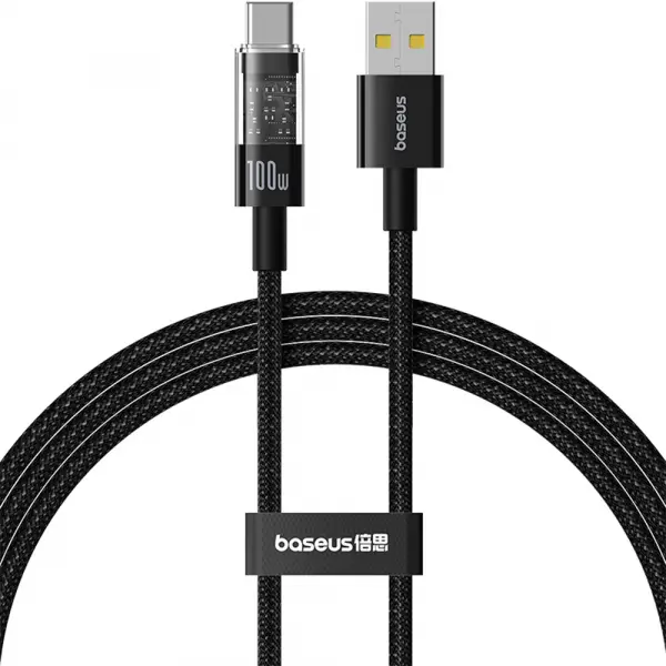 Cablu Date si Incarcare USB-A - USB-C Baseus Gem, 100W, 1m, Negru P10373002111-00