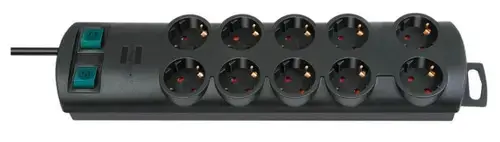 Prelungitor cu doua intrerupatoare Brennenstuhl 145558, 10 prize, 2m (Negru)