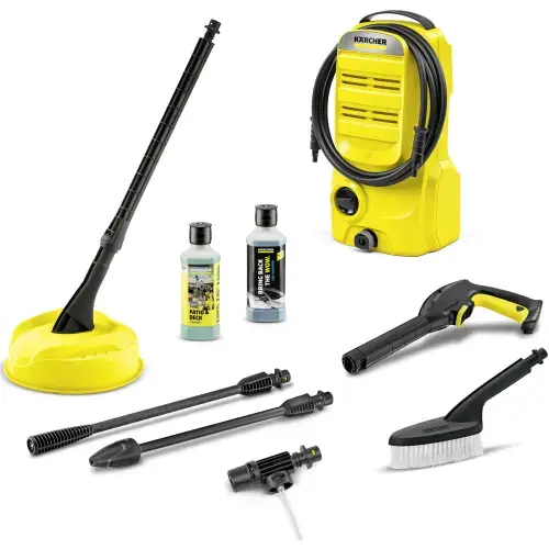 Aparat de spalat cu presiune Karcher K 2 Classic Car & Home EU, 1400 W, 110 bar, 360 l/h debit maxim, furtun presiune 3 m, perie exterior T7, include Kit auto: perie de spalat, jet de spuma, agent de curatare, sampon auto 0.5 l, pistol G120Q (Galben)