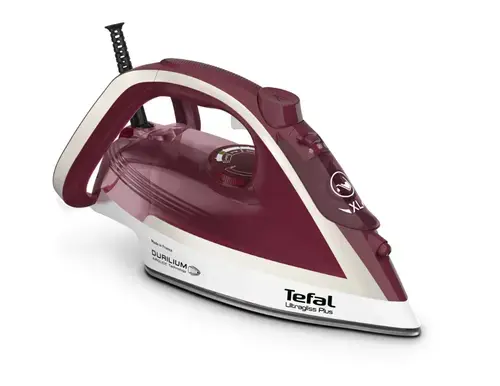Fier de calcat Tefal Ultragliss Plus FV6810E0, 2800W, jet de abur 250 g/ min, abur variabil 0-50g/min, rezervor apa 270 ml, talpa Durilium AirGlide, functie anti-calcar (Visiniu/Alb)