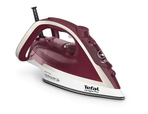 Fier de calcat Tefal Ultragliss Plus FV6810E0, 2800W, jet de abur 250 g/ min, abur variabil 0-50g/min, rezervor apa 270 ml, talpa Durilium AirGlide, functie anti-calcar (Visiniu/Alb)