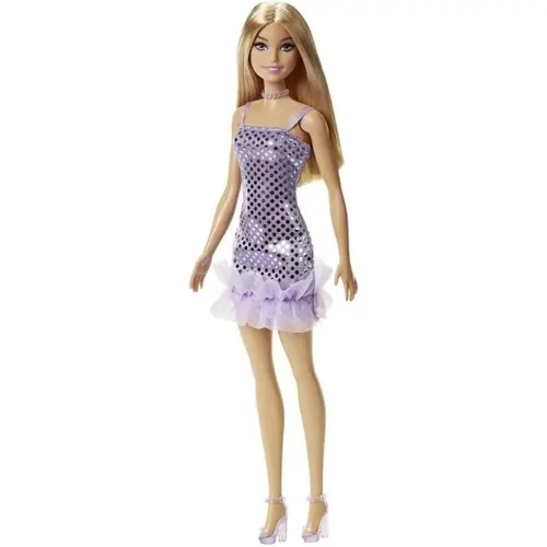 Papusa Barbie - Tinute Stralucitoare, blonda, cu rochita mov