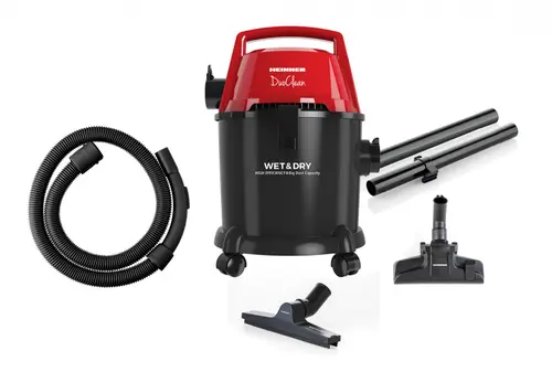 Aspirator Wet&Dry HEINNER HVC-MWD1400P-BK, 1400 W, Filtru HEPA, Functie suflare, 15 l, Sac textil 3 l (Negru/Rosu)