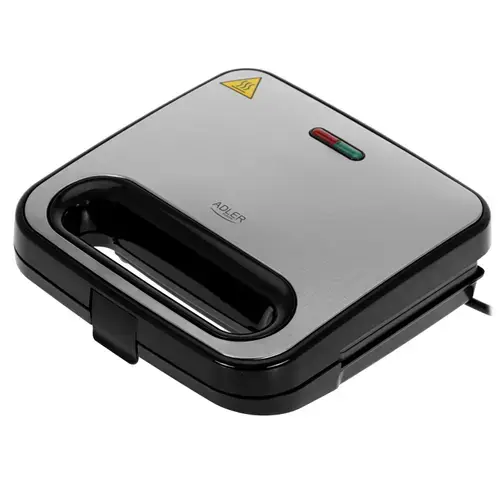 Sandwich Maker Adler AD 3076, 1000 W, Indicatori luminosi, Stocare verticala, Maner rece (Argintiu/Negru)