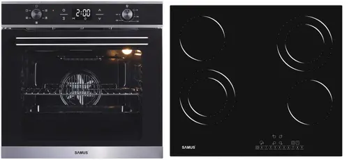 Pachet Samus B6 Cuptor incorporabil Samus SC625GDX5, Electric, 75 L, 5 functii + Plita incorporabila Samus PSVE-64BG3, Vitroceramica, 5800 W, 4 Zone de gatit (Negru)