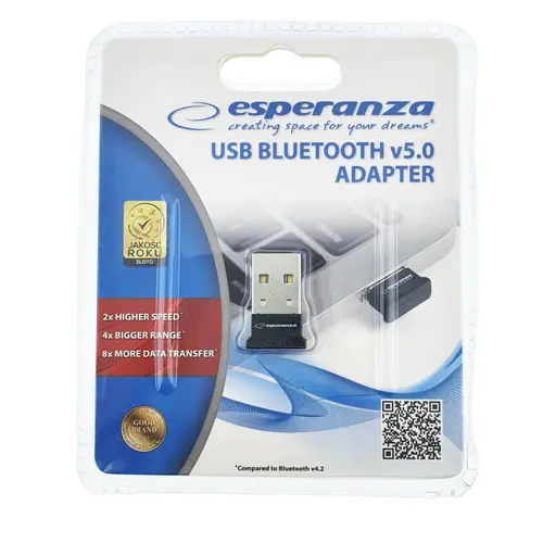 Adaptor Bluetooth Dongle v.5.0, nano USB, Esperanza 94686, Negru
