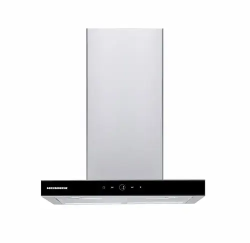 Hota incorporabila decorativa Heinner HDCH-F4560TIX, 488 mc/h, 1 Motor, Lumina LED, 2 Filtre aluminiu (Negru/Inox)