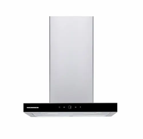 Hota incorporabila decorativa Heinner HDCH-F4560TIX, 488 mc/h, 1 Motor, Lumina LED, 2 Filtre aluminiu (Negru/Inox)