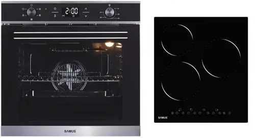 Pachet Samus ONL41 Cuptor incorporabil Samus SC625GDX5, Electric, 75 L, 5 functii (Negru/Inox) + Plita incorporabila vitroceramica Samus PSVE-43BG2, latime 45 cm, 4800 W, 3 zone de gatit, Touch Control, setari putere in 9 trepte (Sticla neagra)
