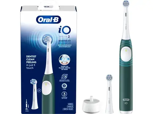 Periuta de dinti electrica Oral-B iO2, 3 moduri periaj, 2 capete incluse, Senzor de presiune (Verde)
