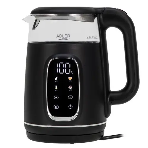 Fierbator de apa Adler AD 1305BS, 1.7 l, 2200 W, Afisaj LED, Baza pivotanta 360, Filtru calcar, 5 presetari (Negru/Argintiu)