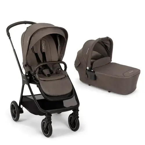 Set carucior compact Nuna TRIV next 2 in 1 Chestnut, landou inclus, 0 - 22kg, Negru/Maro