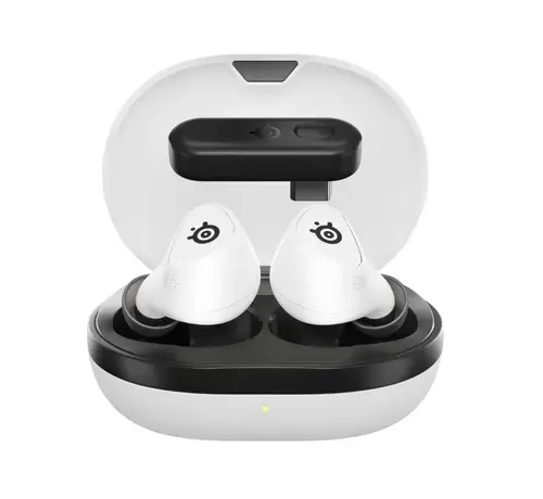 Casti Gaming Wireless In-Ear SteelSeries Arctis GameBuds pentru PlayStation, 2.4GHZ + Bluetooth, USB-C, ANC, Autonomie pana la 10 ore (Alb)