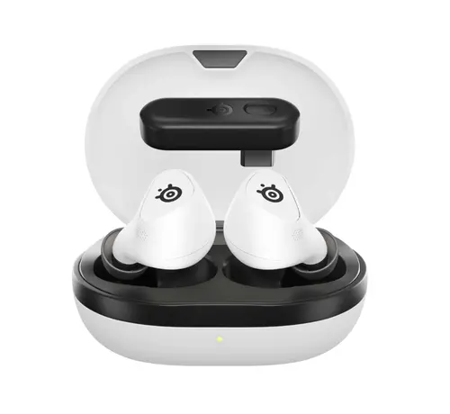 Casti Gaming Wireless In-Ear SteelSeries Arctis GameBuds pentru PlayStation, 2.4GHZ + Bluetooth, USB-C, ANC, Autonomie pana la 10 ore (Alb)