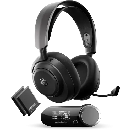 Casti Gaming SteelSeries Arctis Nova Pro OMNI, Multiplatforma, USB/Wireless/Bluetooth, Infinite Power System, Microfon retractabil ClearCast Pro, AI Noise Rejection (Negru)