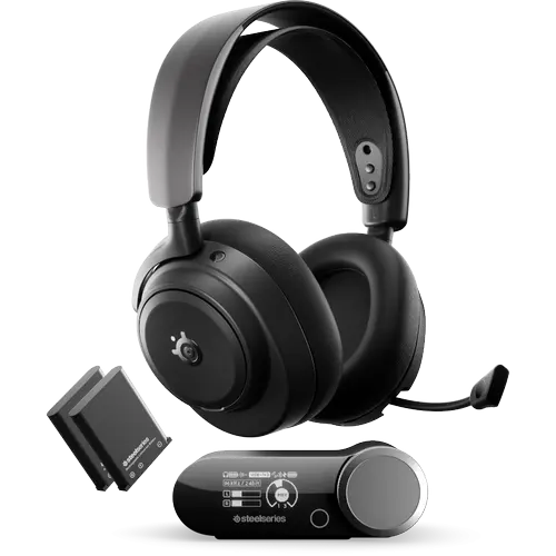 Casti Gaming SteelSeries Arctis Nova Pro OMNI, Multiplatforma, USB/Wireless/Bluetooth, Infinite Power System, Microfon retractabil ClearCast Pro, AI Noise Rejection (Negru)