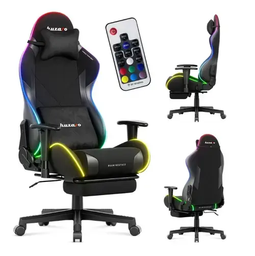 Scaun gaming Premium, Huzaro, Force 5.7, suport picioare, Rabatabil 155°, iluminare din spate, RGB (Negru)