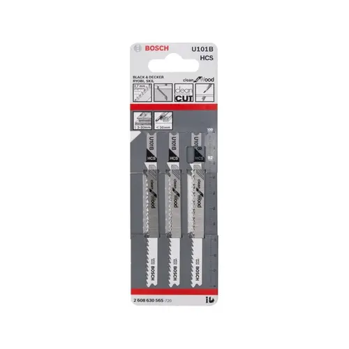 Set 3 panze pentru fierastrau pendular, Bosch U 101B HCS, Clean for Wood, 100mm