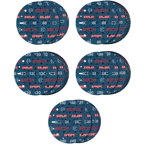 Set 55 discuri abrazive Bosch Expert O780,150 mm diametru disc, 60/80/120/180/240 granulatie