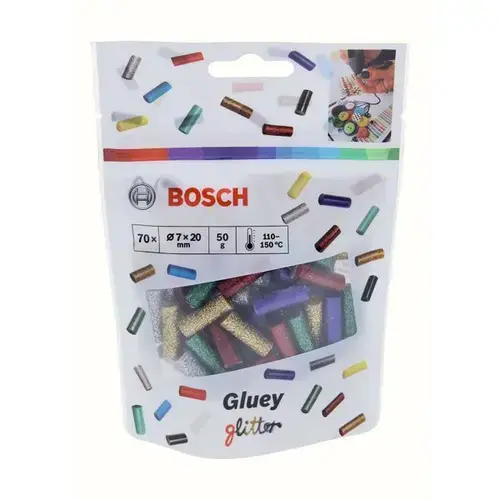 Set 70 Baghete pentru lipit Bosch GLUEY Sticks Glitter Mix, 7 mm diametru, 20 mm lungime