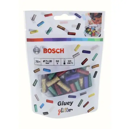 Set 70 Baghete pentru lipit Bosch GLUEY Sticks Glitter Mix, 7 mm diametru, 20 mm lungime