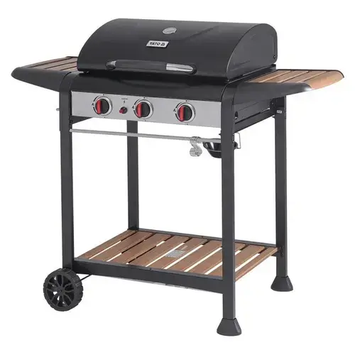 Grill Yato, 3 arzatoare, 60x42cm, cu roti si capac, Negru