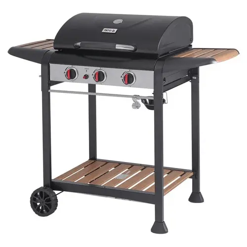 Grill Yato, 3 arzatoare, 60x42cm, cu roti si capac, Negru